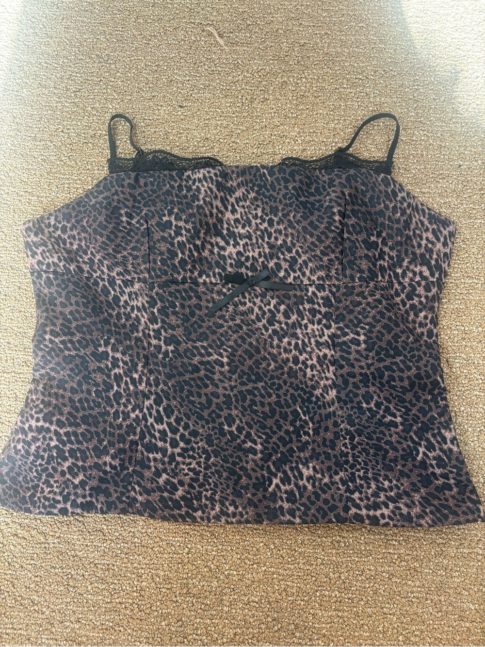 Leopard Print Cami Top with Lace Trim - Brown/Black